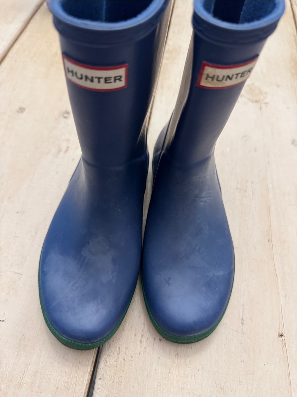 Hunter Kids Navy Rain Boots with Green Trim